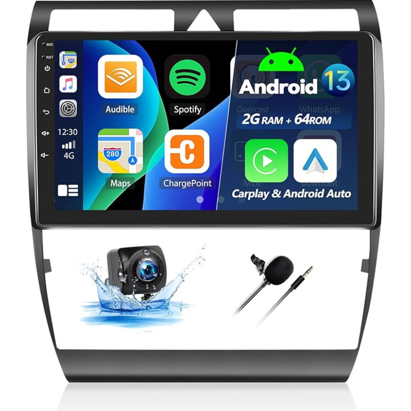 2+64G Android 13.0 Dual DIN Car Radio for Audi A6 C5 S6 RS6 (1997-2004) with Carplay & Android Car, 9 Inch Touchscreen Car Radio Receiver with Bluetooth WiFi GPS FM/RDS Hi-FI SWC + AHD Reversing