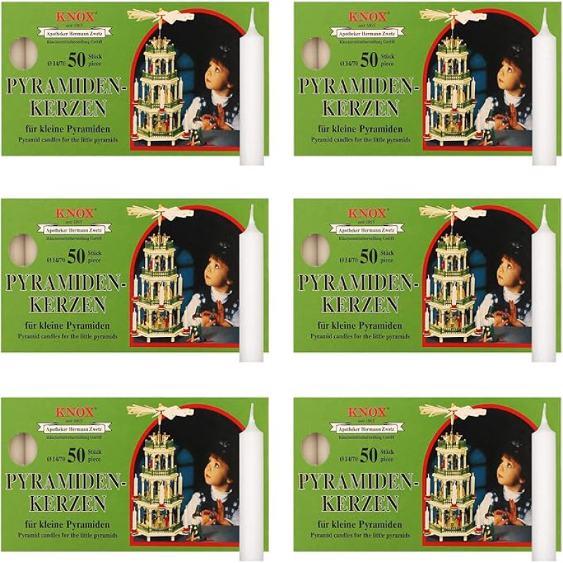 OLShop AG Knox Pyramid Candles White Pack of 6 (6 x 50 Pieces) Size: Approx. 14 x 70 mm Christmas Candles