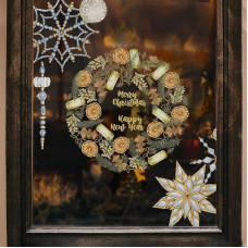 Neukids Window pictures Christmas wreaths, golden snowflakes decoration, window sticker, Christmas decoration window, Christmas window pictures, winter window glass, mirror, Christmas decorations