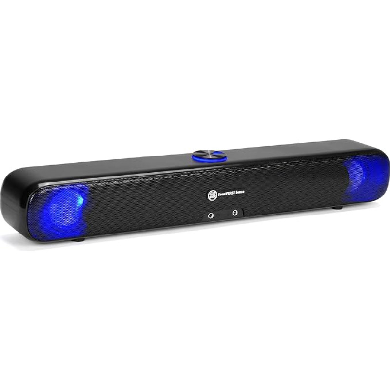 GOgroove SonaVERSE Sense Computer Speaker LED Soundbar PC - USB Powered LED Speaker for Desktop and Laptop with Colourful Mood Light Cycle, Stereo Driver, Headphones and Microphone Ports