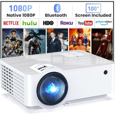 HOPVISION Projector, Full HD 1080P Projector Bluetooth 5.1, Portable Mini Projector 4K Home Cinema Support, 200 Inch Display Smart Projector Outdoor Compatible with Smartphone/HDMI/USB/Pad/Fire