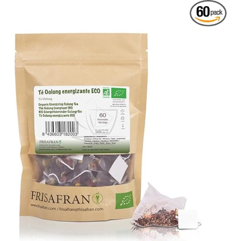 FRISAFRAN - Ecologically Energising Oolong Tea in Pyramids | Cleansing Agent | Rejuvenating Treatment - 60Uds