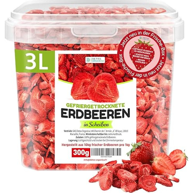 Freeze-Dried Strawberries, 300 g Fruit in Slices, 100% Dried Fruit, Natural and No Added Sugar or Additives, Highest Quality from Detox Organica (300 g)
