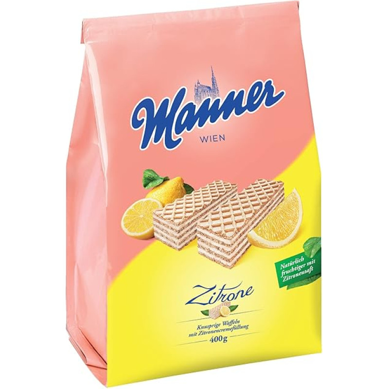 Manner Zitronen-Waffeln | vegane knusprige Waffeln mit Zitronencreme | 1er Pack (400 g)