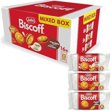 Lotus Biscoff Double Biscuit Variety Pack 3 Varieties: Biscuff Cream, Vanilla and Chocolate Flavour 5 Double Biscuits per Pack Ingredients of Natural Origin No Dyes 16 x 50 g 800 g