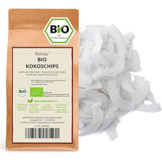 Kamelur 500 g Organic Coconut Chips Raw & Unsweetened - Raw Food Coconut Chips Organic without Additives - The Ideal Topping for Porridge - Organic Coconut Chips in Biodegradable Packaging