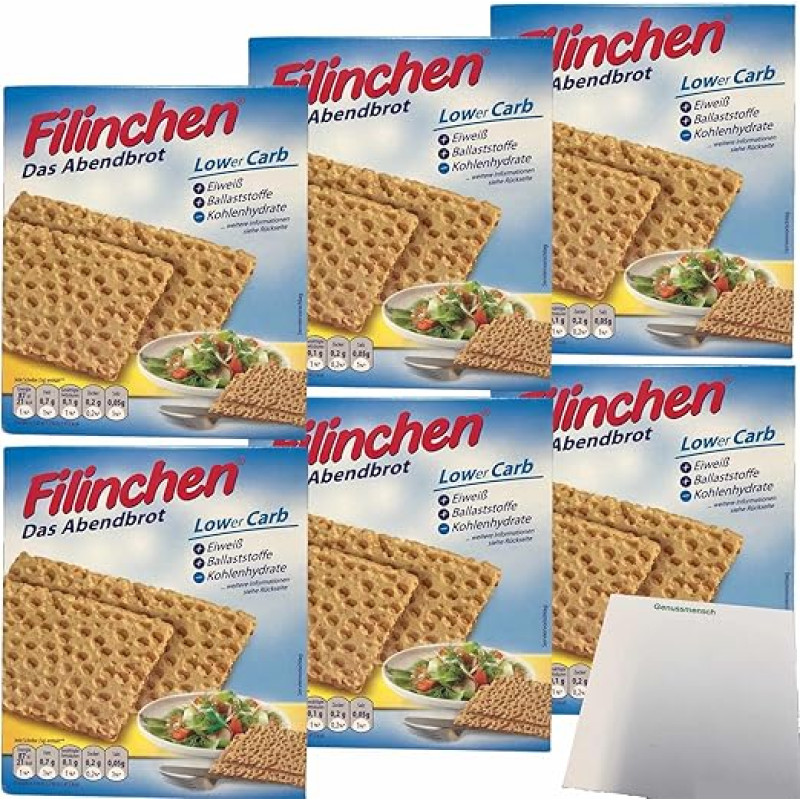 Filinchen das Abendbrot Low Carb Crispbread Pack of 6 (6 x 100 g Pack) + usy Block