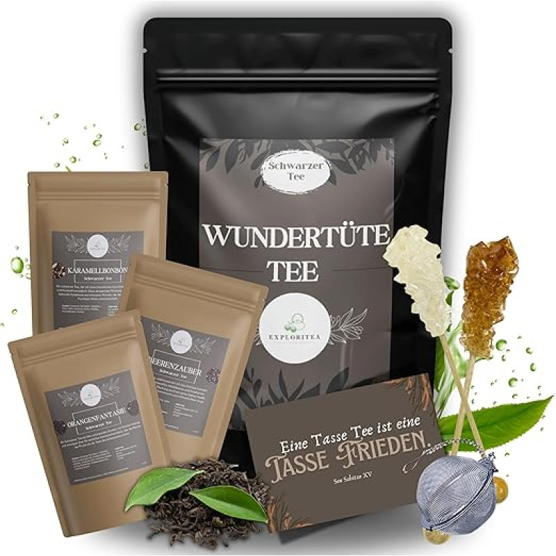 Tea Tasting Set Black Tea - Tea Gift Set with 3 Black Teas from Around the World, Includes Tea Infuser, Luxury Tea Tasting Set, Gift Bag Black Tea, Gift Set with 3 Black Teas