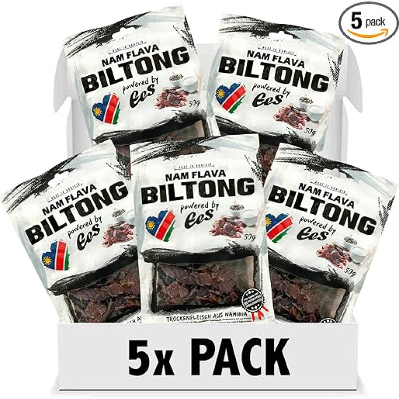 Nam Flava - Original Biltong from Namibia - 250 g (5 x 50 g) - Beef Jerky, Dried Meat, Lots of Protein