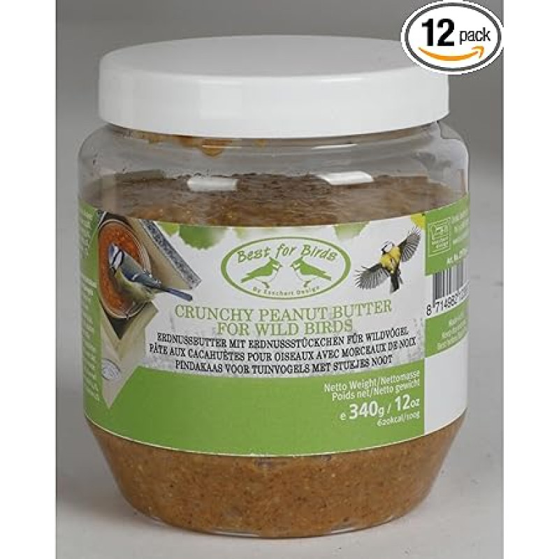 12 x 340 g Peanut Butter for Wild Birds Bird Feed Peanuts Birds Feeding Food 4 kg
