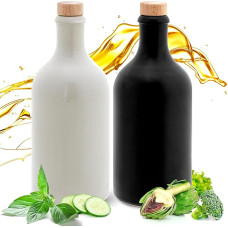 Akmens masės butelis actui ir aliejui su piltuvėliu, 2 vnt. dovanų rinkinys gurmanams, rankų darbo ir unikalaus dizaino, pagamintas Vokietijoje, autentiškas, elegantiškas ir nesenstantis (2 x 500 ml, juoda/balta)