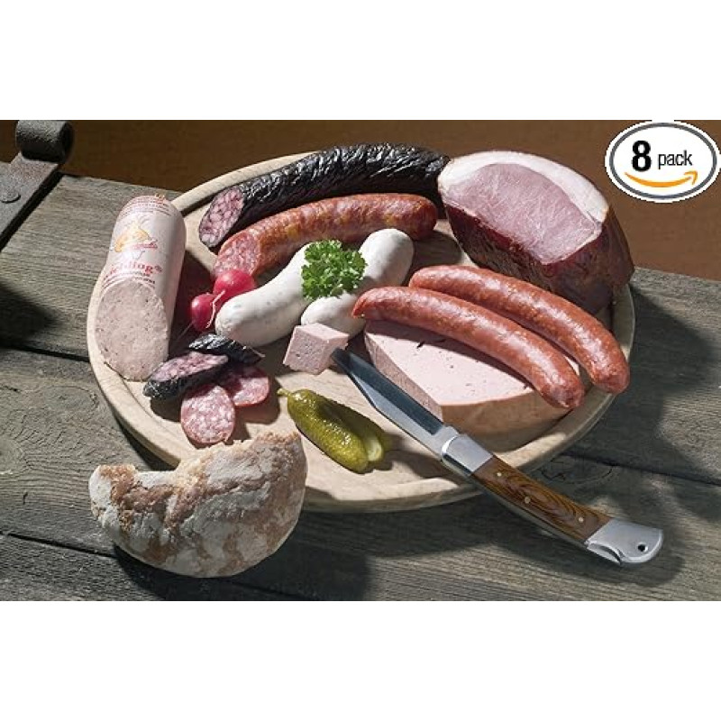 Landmetzgerei Schiessl Bayerisches Probier-Packerl 1000g I Hausmacher dešrų pakuotė Dešros be glitimo, be laktozės, saliamio ir kumpio, aukščiausios kokybės iš nuosavo skerdimo, dovanų rinkinys