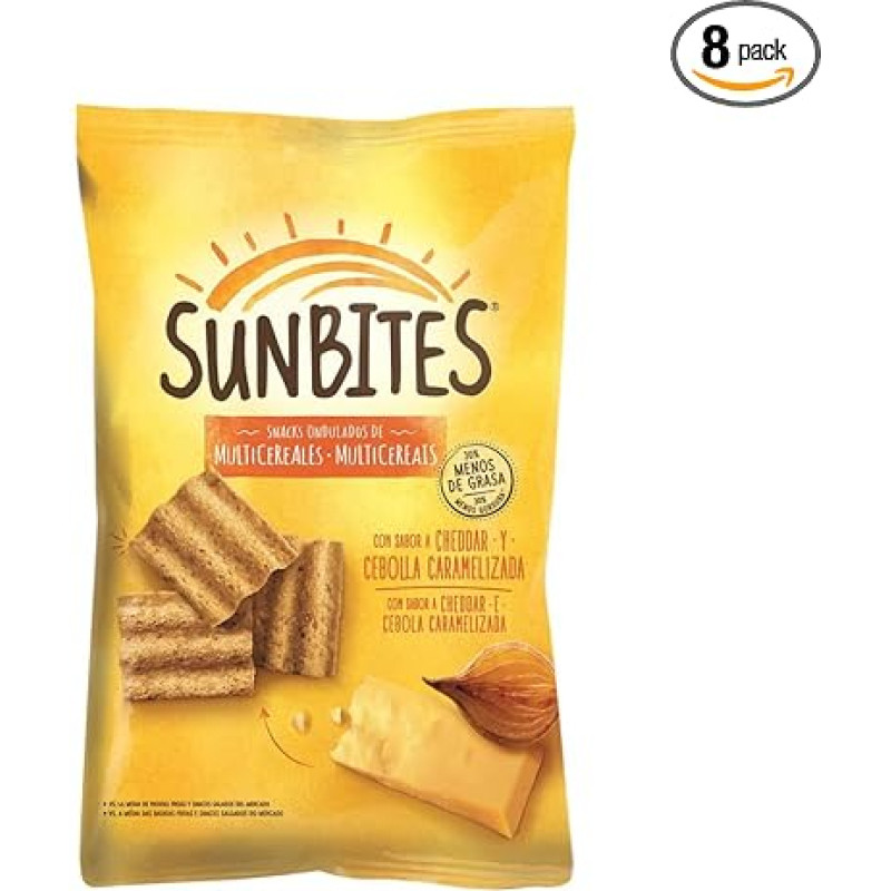 SUNBITES Wellige Multigetreide-Snacks mit Cheddar-Käse- und Karamellzwiebelgeschmack 90 g 8er-Packung
