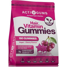 Hair Vitamins 180 Vegan Gummies | Cherry Flavour | Contains 13 Active Ingredients Including Biotin, Zinc, Choline & Inositol | Resealable & Recyclable Packaging | From 12 Years | ActivGums®