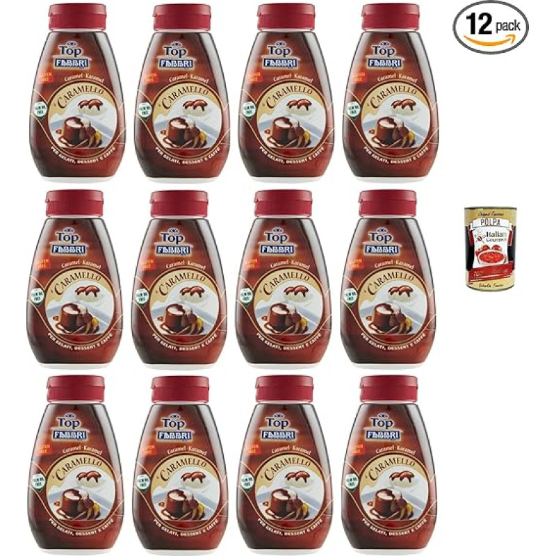 Fabbri Topping Caramello Sweet Caramel Sauce for Ice Cream, Desserts and Coffee 12 x 225 g Gluten-Free Ready-to-Use Sauce Dessert Sauces + Italian Gourmet Polpa 400 g