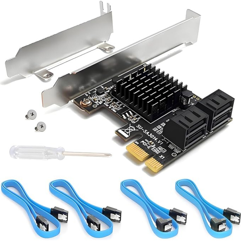 PCIe SATA kortelė 4 prievadai su 4 SATA kabeliais, SATA 3.0 valdiklio išplėtimo kortelė su žemo profilio laikikliu, PCIE į SATA (6 Gb/s) įkrovos kaip sistemos plokštė, ne Raid, palaiko 4 SATA 3.0 įrenginius SSD/HDD