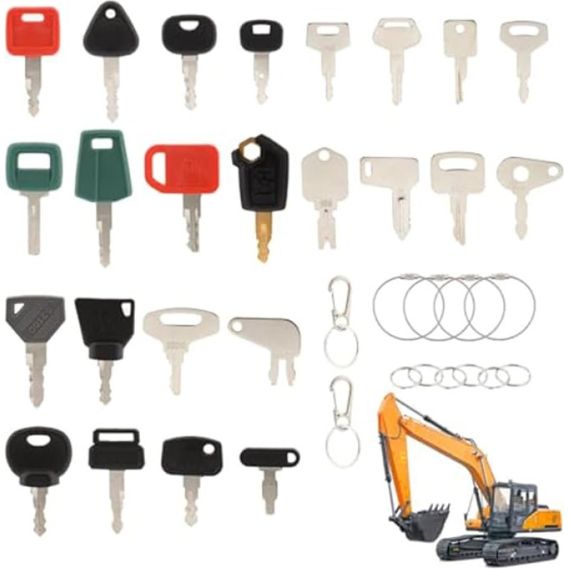 Besttoolifes 24-Piece Replacement Ignition Key Construction Machinery Key Set Tractor Accessories Construction Machinery Key Engine Start Switch Replacement Ignition Key Excavator Key Construction