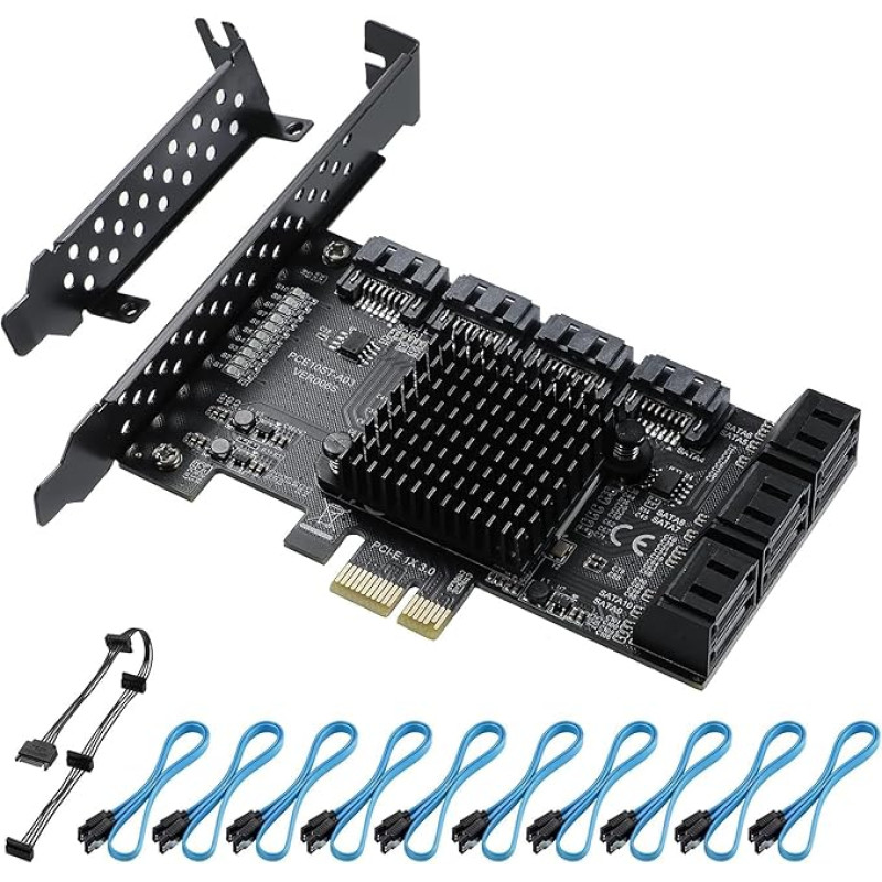 YABOANG PCI-E X1 SATA Card 10 Port, 6 Gbps SATA 3.0 PCIe Card, PCIe to SATA Controller Expansion Card, Boot as System Hard Drive, Suitable for All PCIE Slots for HDD or SSD