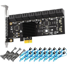 GLOTRENDS SA3116-C 16 prievadų PCIe X1 SATA išplėtimo plokštė su SATA ir maitinimo kabeliais, suderinama su 