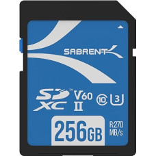 SABRENT SD kortelė 256GB V60, SDXC kortelė UHS II, SD atminties kortelė 10 klasės, U3, R270MB/s W170MB/s Full HD Ultra 8K, skirta profesionaliems fotografams, videografams, blogeriams (SD-TL60-256GB)