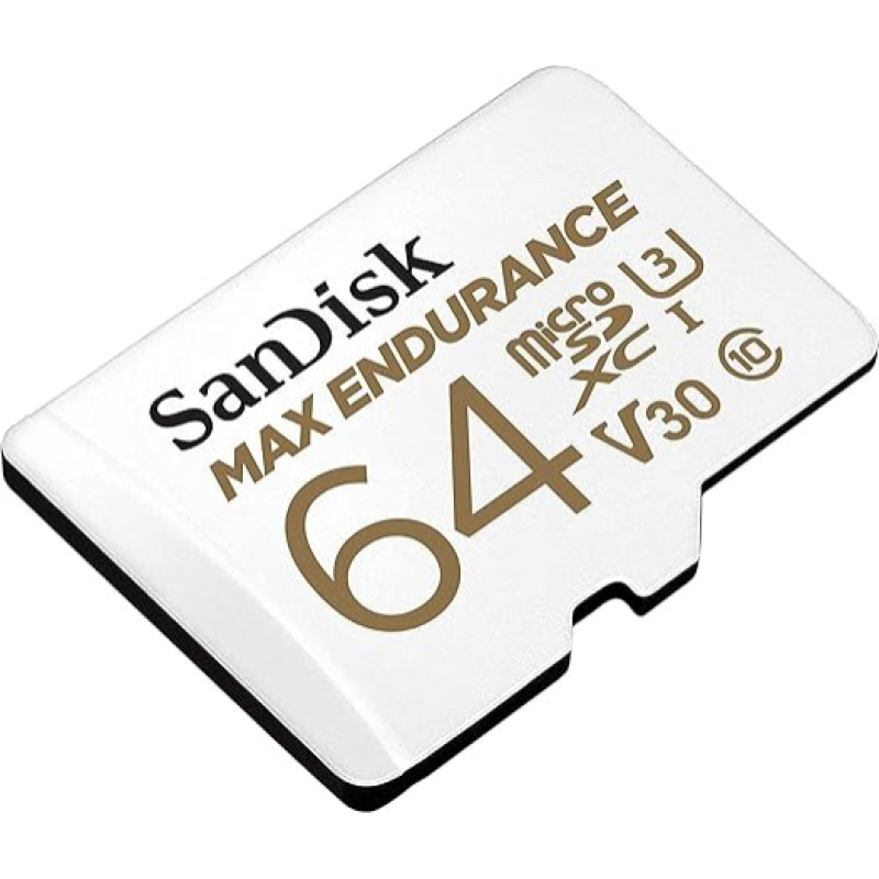 SanDisk Max Endurance Video Monitoring for Dash Cams & Home Monitoring 64 GB microSDXC Memory Card + SD Adaptor 30,000 Hours Endurance, White