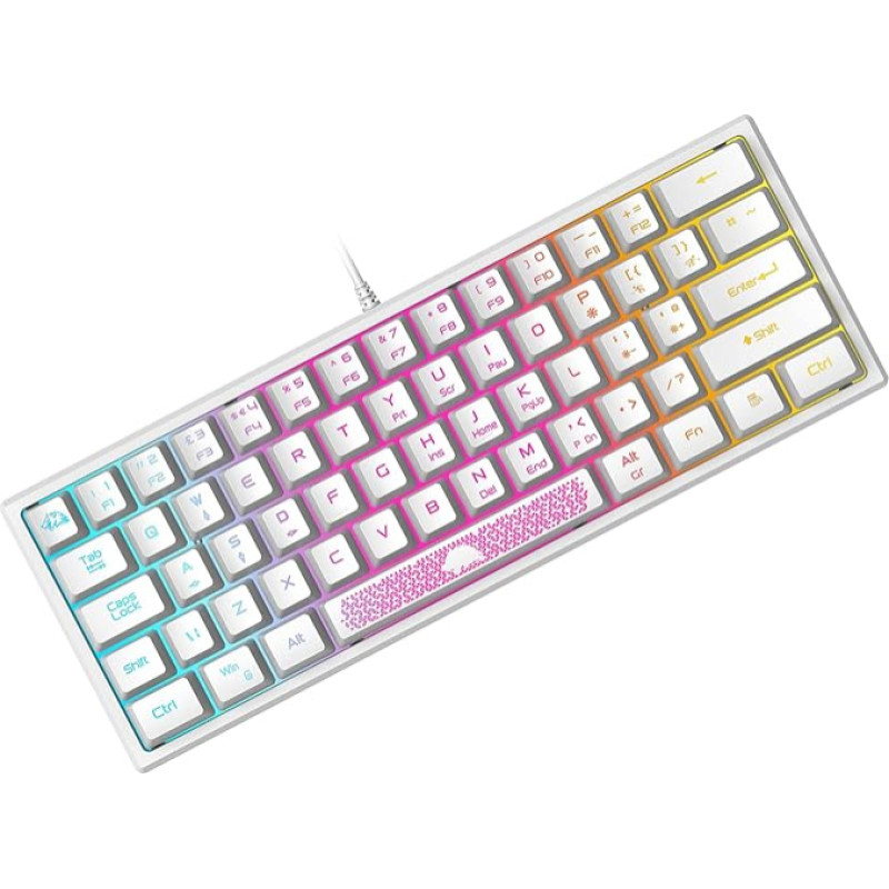 K61 UK Layout 60% Gaming Keyboard, RGB Chroma Backlit Wired Membrane Gaming Keyboard with Mechanical Feel, Mini Compact 62 Keys for PC Mac Office and Games/White