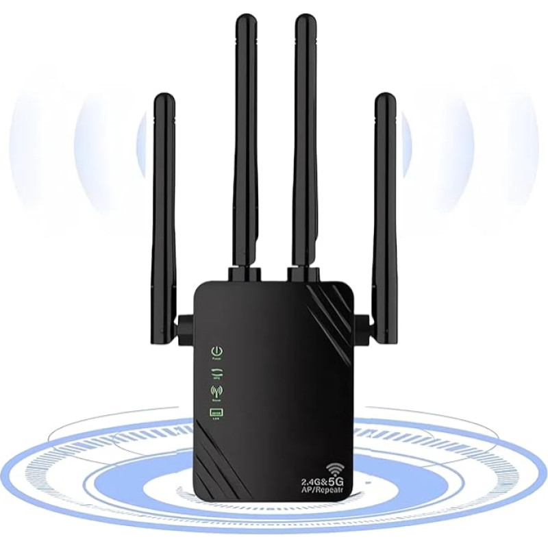 AILKIN WLAN plėtinys, 2024 greičiausias 1200Mb/s dviejų dažnių (5GHz/2,4GHz) WiFi ryšio stiprintuvas namams, WiFi kartotuvas su Ethernet jungtimi iki 10000 m²