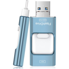 ROSPE USB Stick 128 GB for Phone, 4 in 1 Memory Stick for Phone/Pad/Android/PC, USB 3.0 Stick Flash Drive, External Memory Expansion, Photo Stick, Data Copied with One Click, Ice Blue