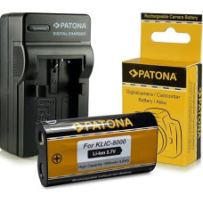 PATONA 3-in-1 Charger + Battery Klic-8000 Compatible with Kodak EasyShare Z612, Z1012, Z1485is, Z8612is, Ricoh DB-50
