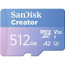 SanDisk Creator microSDXC UHS-I Memory Card 512GB + Adapter (For Smartphones, Cameras and Drones, 5.3K & 4K, A2, C10, V30, U3, Up to 190MB/s Transmission, Includes 3 Months Adobe Lightroom)