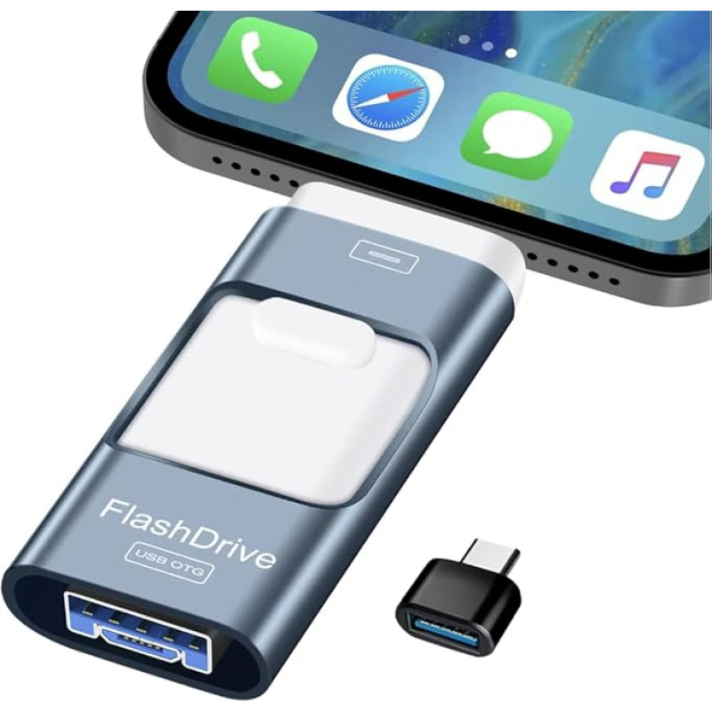 256G USB Stick for iPhone, 4-in-1 Memory Stick for iOS/Android/Pad/Laptop/PC, USB Stick for Mobile Phone, Copy Data/Pictures/Movies with One Click