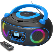 Boombox Portable Stereo CD Player with FM Radio, Bluetooth, CD-R/CD-RW/MP3/WMA Playback, USB Port, AUX Input, Headphone Jack