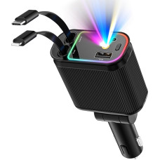 Retractable Car Charger Cigarette Lighter USB C 66 W Fast Charger, 4 in 1 Starry Sky Car Accessories USB Adapter, Car Charger Compatible with iPhone 16 15 14 13 12, Android (Black)