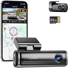 ARPHA B25 5K Dashcam mit 5G WiFi, kainuojanti 64 GB SD kortelė, ADAS Dual Dashcam vorne und hinten, Autokamera, GPS, Sprachsteuerung, WDR, Nachtsicht, G-Sensor, Max Up-Unterstützung bis zu 256 GB