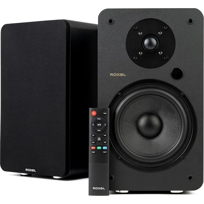 Roxel Onyx XL 120W Active Bookshelf Speakers, HiFi Stereo Speakers, Wireless Speakers, BT 5.3, HDMI ARC, Optical, USB, RCA, Adjustable Bass/Treble, Full Range, 6.5