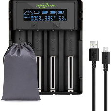 4 įkrovimo pozicijos 21750 21700 įkroviklis, SUNLYTOUR 4 lizdai Ni-MH AA 18650 baterijos įkroviklis 21750 18650 21700 įkroviklis, skirtas 20700 22650 26650 26700 16340 (RCR123) įkraunamų baterijų PCB apsaugai