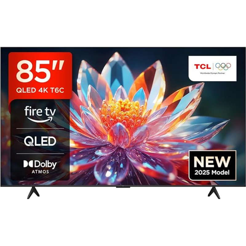 TCL 85T6C 85 Inch QLED 4K HDR TV, Smart Fire TV with Dolby Vision & Atmos, HDR10+, Voice Command Function & Ask Alexa