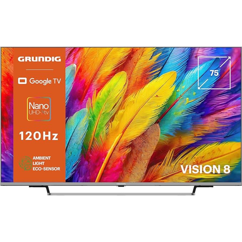 GRUNDIG 75 VOE 83 TV 75 Inch (189 cm) Nano UHD+, 120 Hz, Google, 4K UHD, Dolby Atmos, Magic Fidelity, Chromecast Built-in, Bluetooth, Smart, Voice Control, Black