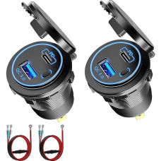 Intckwan 12V USB Steckdose, 54W, Zweiport-Ladegerät mit gleichzeitiger Schnellladung (QC3.0 + PD) und EIN-/Ausschalter, USB-Einbaubuchse für 12-24V Auto, Motorrad, LKW, Boot, Wohnwagen (2 Stück)
