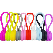 Buaak Magnetic Cable Ties, Multicolor Reusable Magnetic Cable Organizer Silicone Cable Ties for Organizing, Cable Tie Holder for Bundling Cables, Cables and Wires (10 Pack)