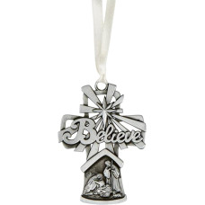 Tikėti Kristaus gimimo kryžius Antikvarinė Kalėdų eglutė Dovanų dekoracija Sidabras Unikalus Kristaus gimimo scena Šventoji šeima Kabantys dekoracijos 3 colių