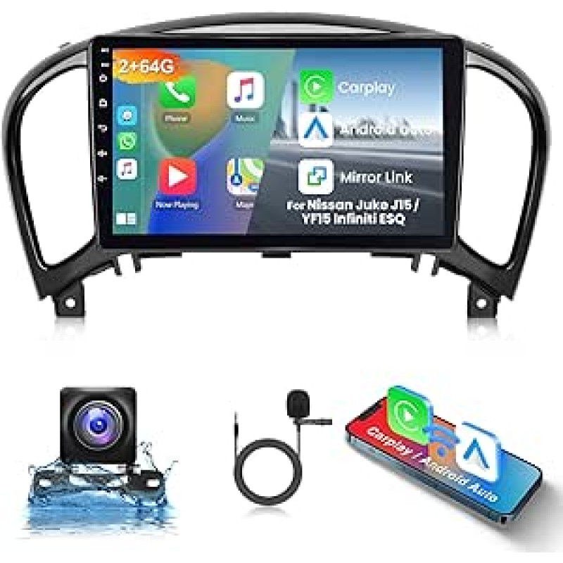 Hodozzy 2G + 64G Android Car Radio for Nissan Juke J15 2010-2019/YF15 Infiniti ESQ 2011-2017 Carplay Android Car, 9 Inch Touchscreen with GPS WiFi Bluetooth HiFi FM RDS Radio Canbus Reversing Camera