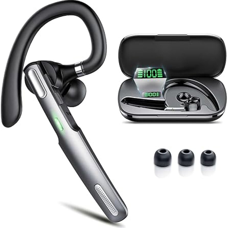 Bluetooth Headset V5.3 with Dual Mic Noise Cancellation, 100 Hours Talk Time, Wireless with LED Charging Case, In-Ear Headset Mobile Phone with for Driving/Business/Office
