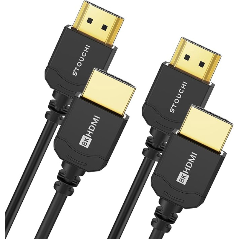 Stouchi ultra-thin HDMI 2.1 Cable 8K, 2 m, Hyper Slim HDMI 2.1 Cable, Extremely Flexible HDMI Cable, Supports 10K / 8K120 / 4K120 / 144 Hz, eARC HDR10 4:4:4, HDCP 2.2 & 2.3, Dolby, Compatible with PS5/Xbox, 2 Pack