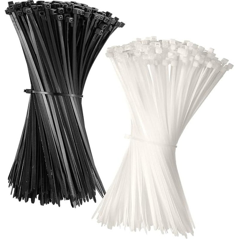 Invero 300 Stück lange Kabelbinder aus Nylon-Kunststoff – robuste, Verkabelung von Gaming-Schreibtischen, Serverräumen und mehr – 280 mmx4 mm (schwarz und weiß)