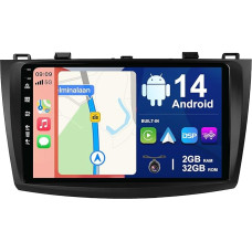 BXLIYER Android 14 Car Radio for Mazda 3 (2009-2015) Sat NAV - Wireless CarPlay Android Car - Reversing Camera - 2G + 32G - IPS 9 Inch 2 DIN - DAB Steering Wheel Control Dual Band WiFi DSP Bluetooth