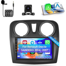Hikity [4+64GB] Android 13 Car Radio CarPlay Android Car Wireless for Renault Dacia Sandero 2014-2017 Radio Screen 9 Inch Car Radio Bluetooth Mirror Link Sat Nav GPS EQ DSP WiFi FM