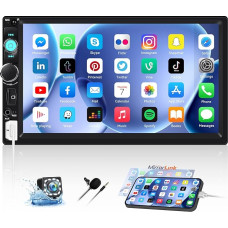 CAMECHO Autoradio Bluetooth 2 Din mit Rückfahrkamera, 7 Zoll Bildschirm Touchscreen Auto Radio mit FM Mirror Link Lenkradsteuerung EQ AUX USB +Kalender Taschenrechner