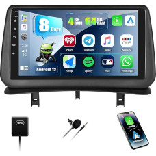 [4G + 64G 8Core] CAMECHO Android 13 automobilinis radijas su navigacija Renault Clio 3 2006-2012, dvigubas DIN 9 colių automobilinis radijas su jutikliniu ekranu ir Carplay Android automobilinis belaidis Bluetooth 5.0 FM/RDS Mirror Link EQ