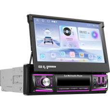Hikity 2G+64G Android 13 1-DIN Autoradio mit 7-Zoll Versenkbarem Bildschirm mit Wireless Carplay & Android Auto DSP WiFi GPS Radio RDS&FM, SWC USB, Wandschirm 1 DIN, Rückfahrkamera+MIC